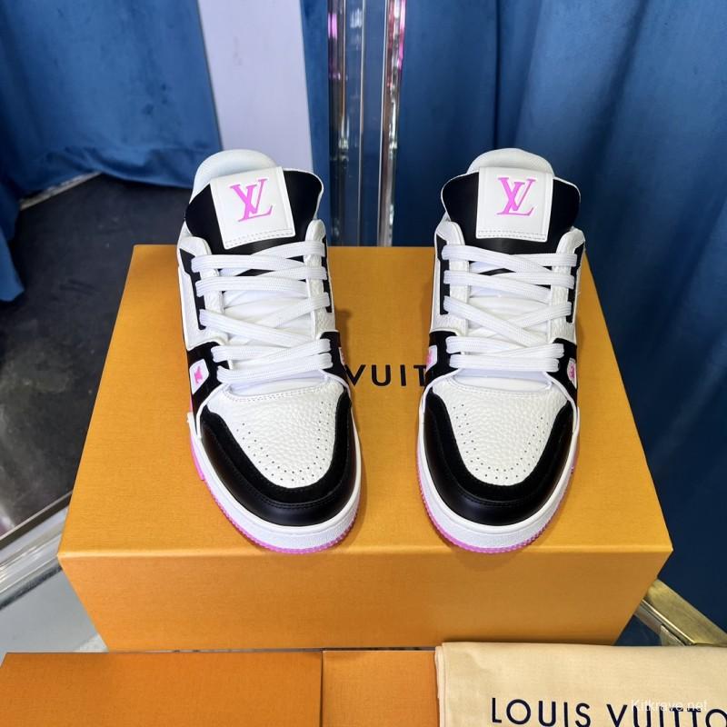 2025 Unisex Louis Vuitton White Black Pink Leather Fabric Trainer