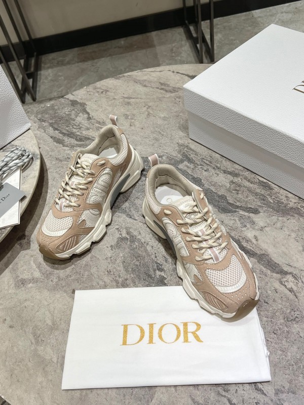 2025 Women Dior Beige White Mesh Leather Sneakers