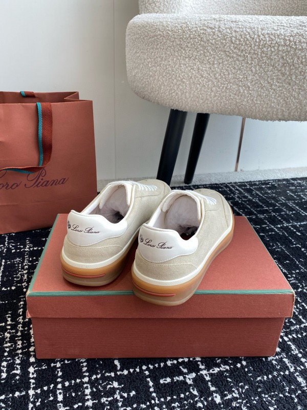 2024 Unisex Loro Piana Beige White Leather Suede Casual Shoes MJ00320