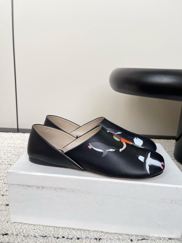 2025 Women Loewe Black Leather Loafers Painted LY00270