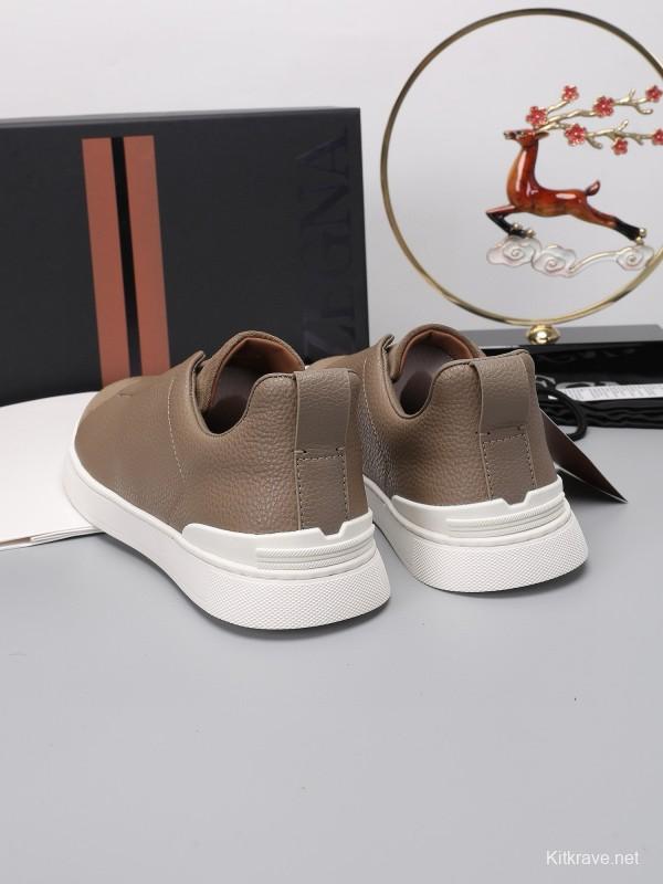 2024 Men Ermenegildo Zegna Brown Suede Leather Sneakers MJ00240