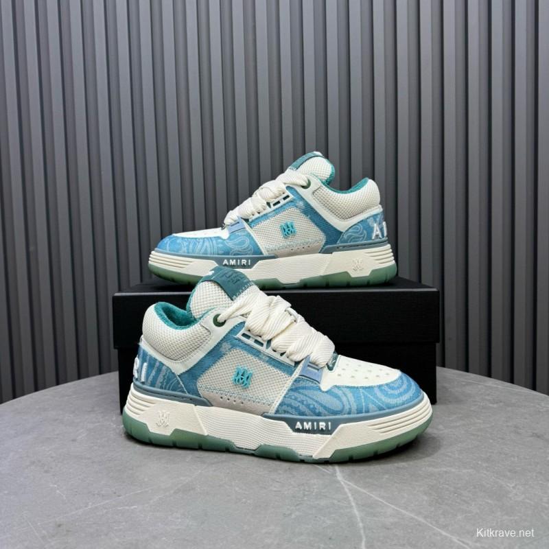 2024 Unisex Amiri Blue White Mesh Leather Sneakers MJ00360