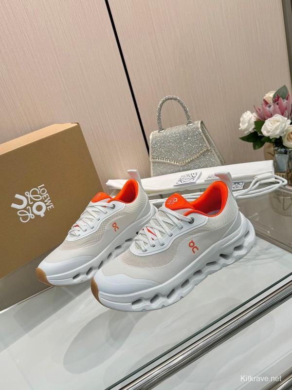 2025 Women Loewe White Orange Mesh Leather Sneakers