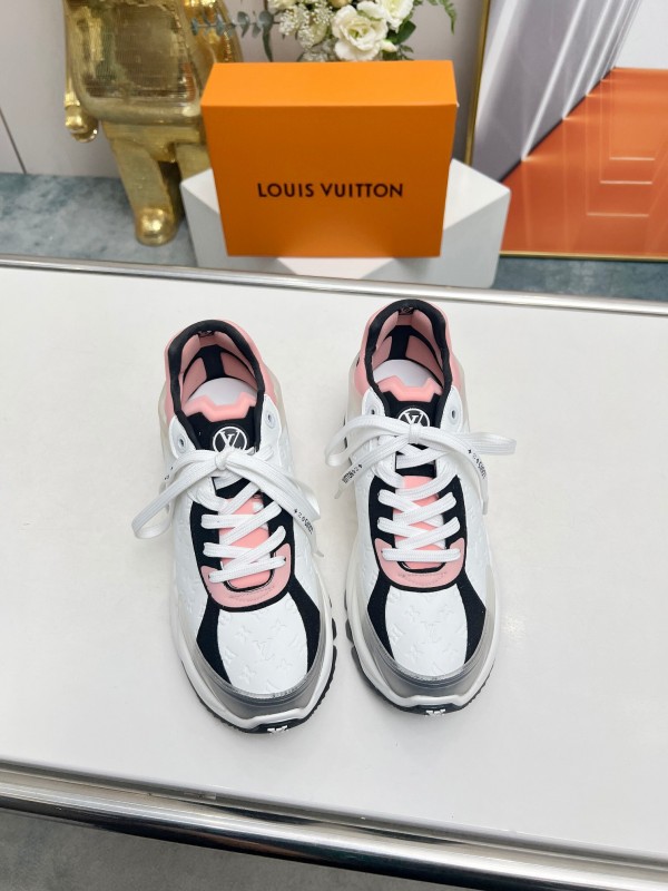 2025 Women Louis Vuitton White Black Pink Leather Mesh Sneakers LY00340