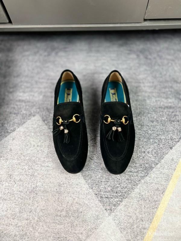 2024 Men Gucci Black Suede Leather Loafers MJ00280