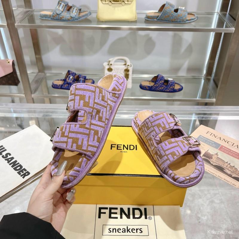 2025 Slippers Fendi Purple Canvas Slippers KFY00250