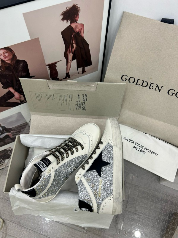 2024 Women GGDB Silver White Leather High Top Sneakers MJ00300