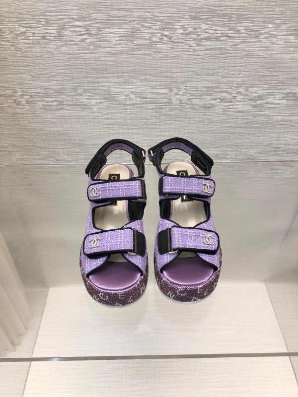 2025 Slippers Chanel Purple Fabric Wedge Sandals