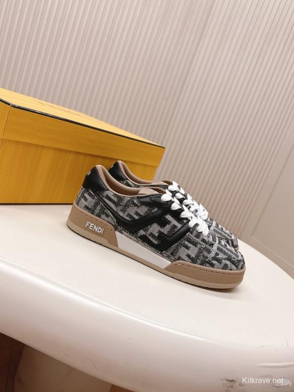 2025 Unisex Fendi Black Grey Brown Leather Fabric Plimsolls FD Match LY00350(F)/LY00360(M)
