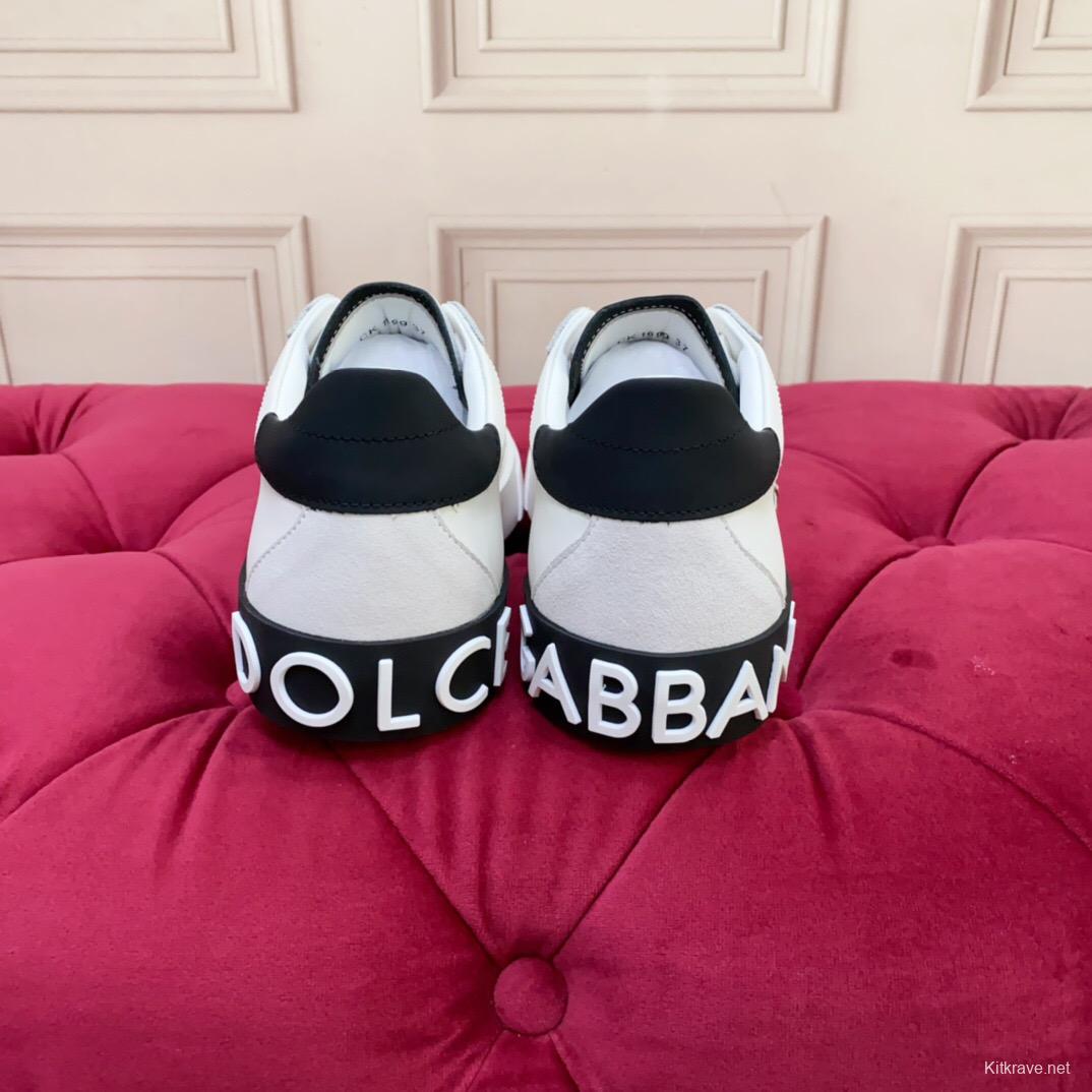 2025 Women Dolce & Gabbana White Leopard Print Leather Sneakers LY00300