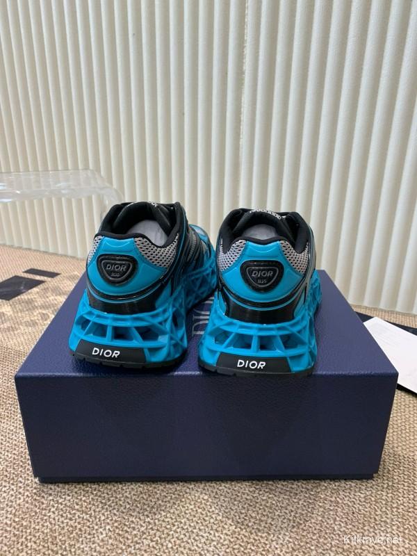2024 Unisex Dior Blue Black Leather Mesh Sneakers