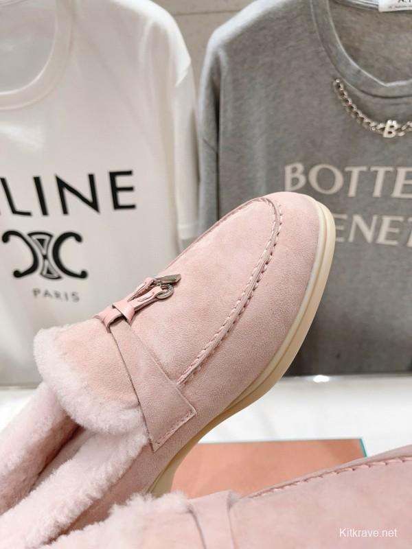 2024 Women LP Pink Suede Shearling Loafers MJ00300