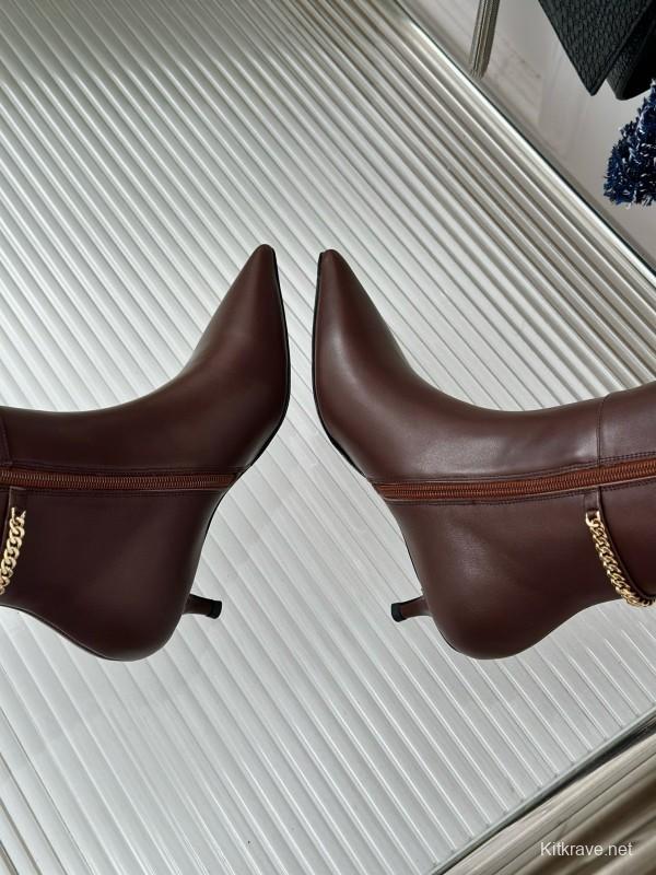 2024 Women Gucci brown calf leather boots chain MJ00550