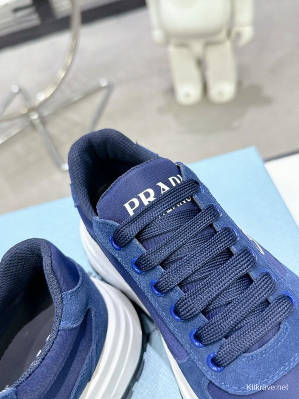 2025 Unisex Prada Blue Nylon Leather Sneakers KFY00310