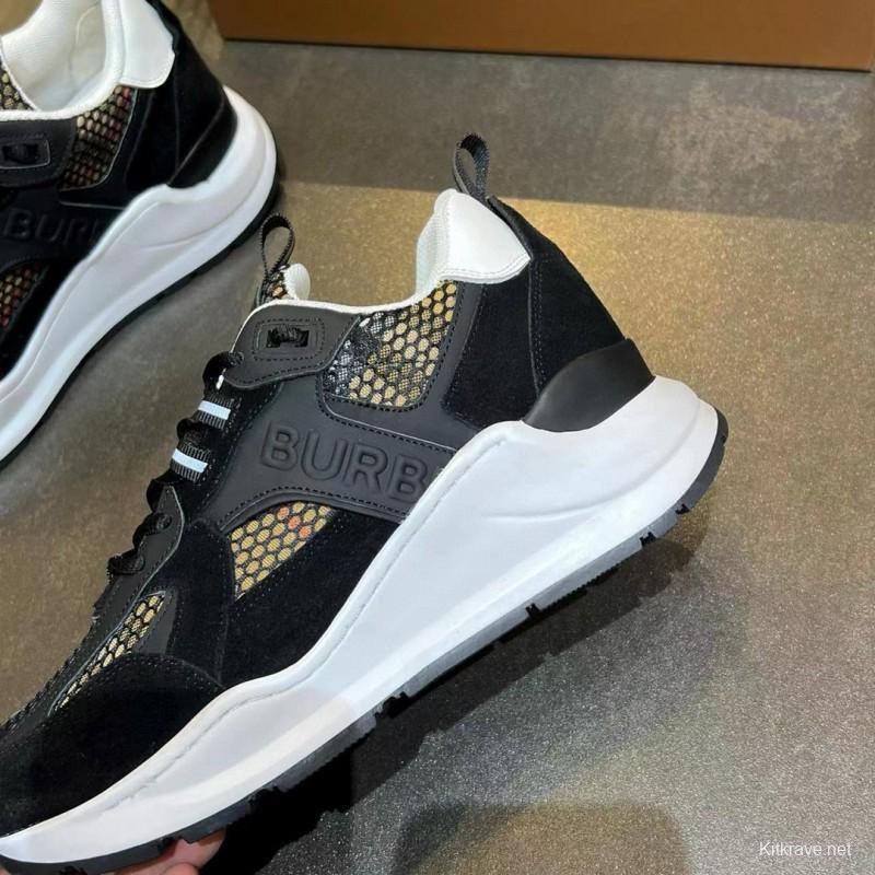 2025 Unisex Burberry Black White Suede Leather Cotton Sneakers Vintage MJ00380