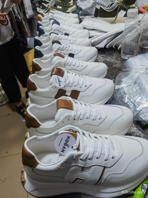 2025 Unisex HOGAN White Blue Brown Leather Sneakers H-STRIPES LY00360(F)/LY00370(M)