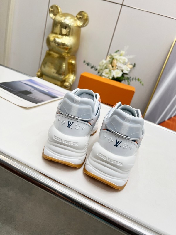 2025 Unisex Louis Vuitton Blue Orange White Leather Mesh Rubber Sneakers Monogram LY00340