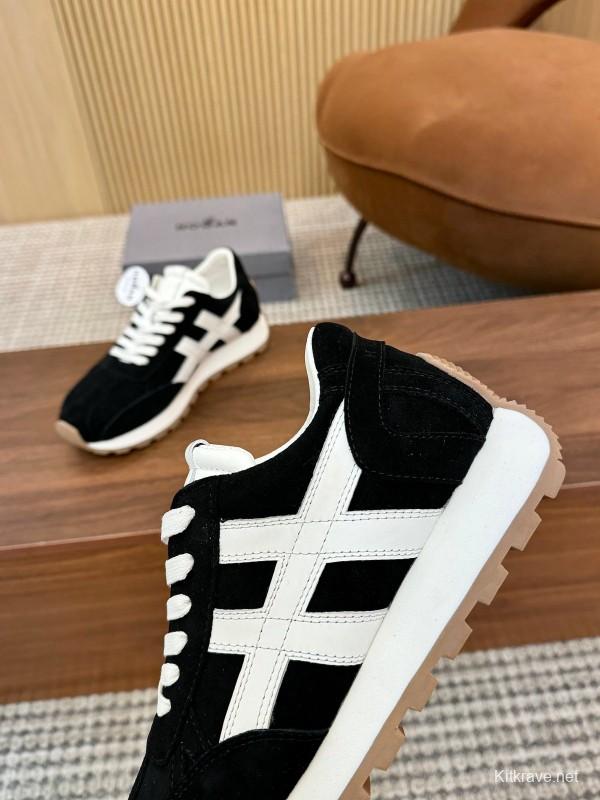 2025 Unisex HOGAN Black White Suede Leather Sneakers