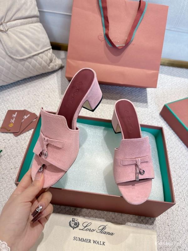 2025 Women LP Pink Suede Heeled Mules