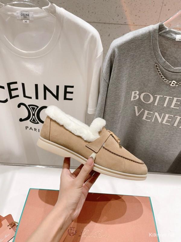2024 Women Le Parmentier Beige Suede Shearling Loafers
