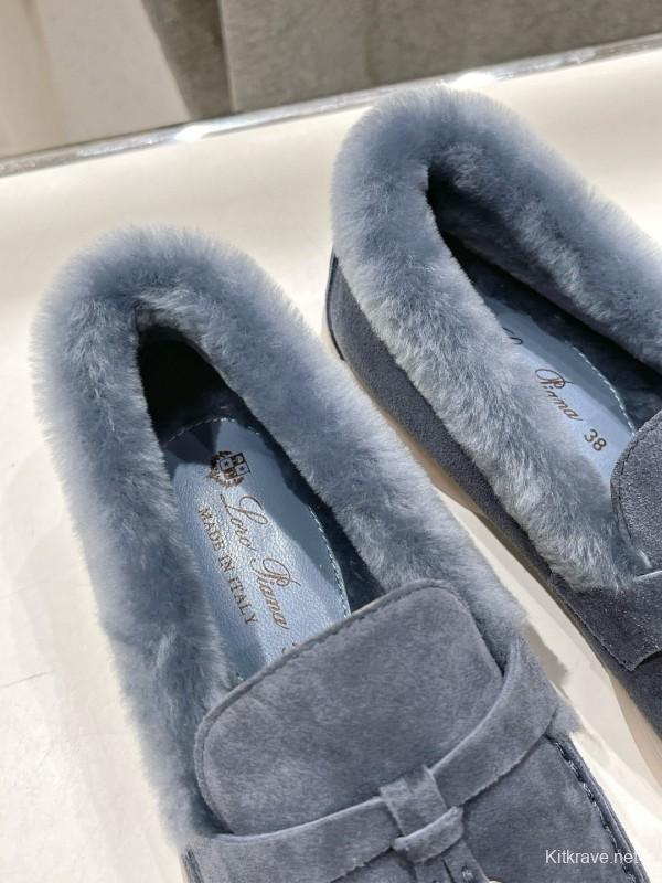 2024 Women LP Blue Suede Shearling Loafers MJ00300