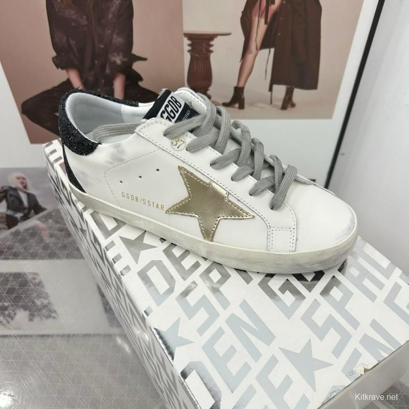 2025 Women GGDB White Gold Black Leather Sneakers