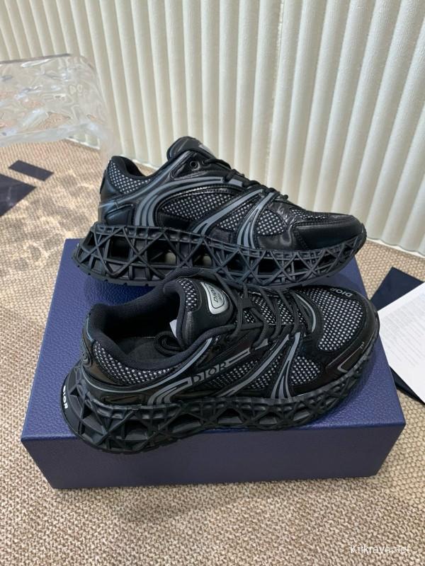2024 Unisex Dior Black Mesh Leather Sneakers MJ00400