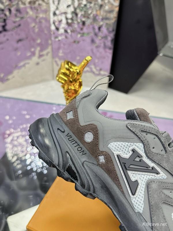 2025 Men Louis Vuitton Grey White Mesh Leather Sneakers MJ00420
