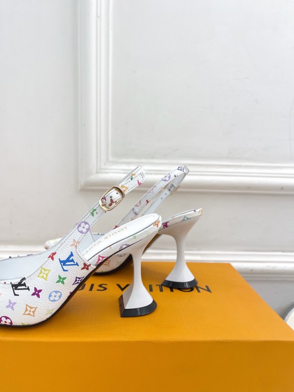 2025 Women Louis Vuitton White Multicolor Leather Heels KFY00280