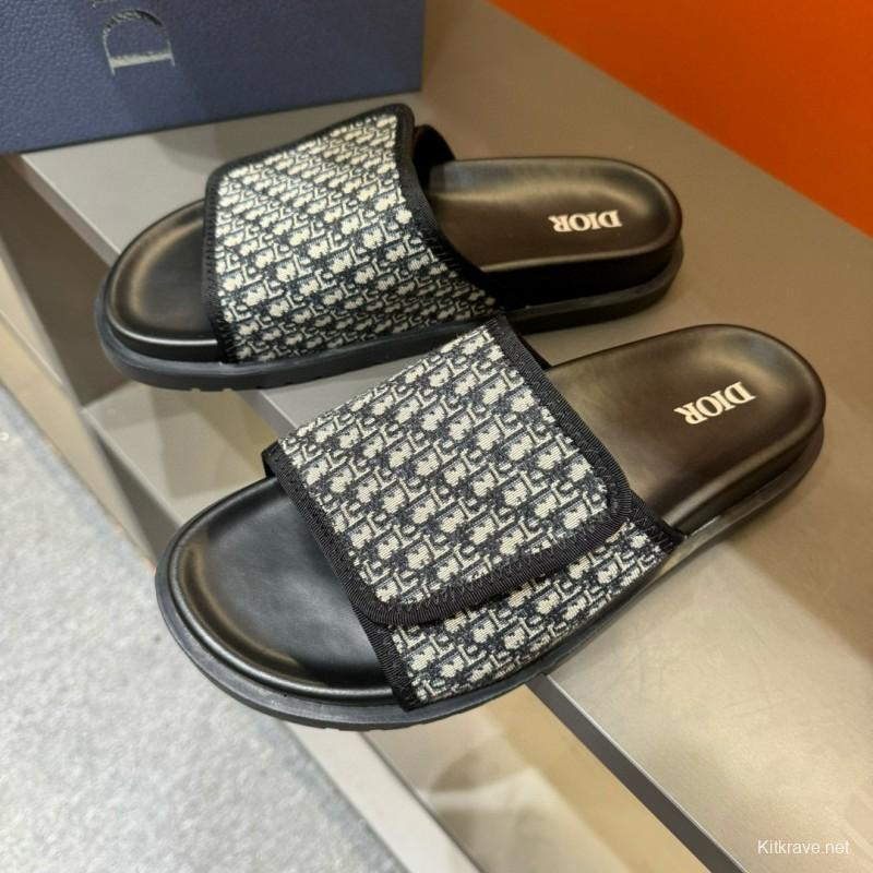 2024 Dior Black Grey Fabric Slippers MJ00180