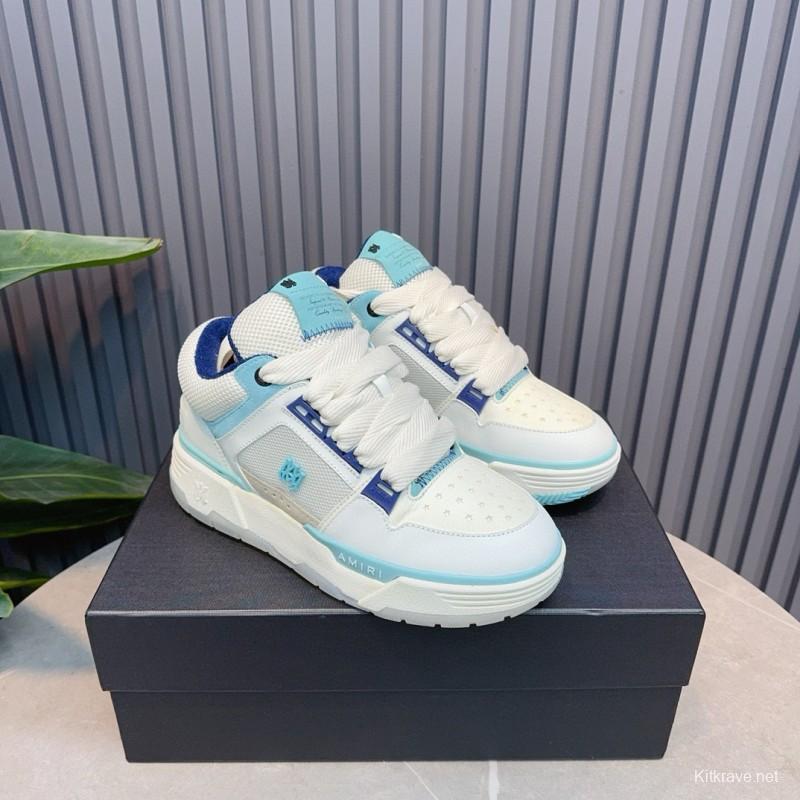 2024 Unisex Amiri White Light Blue Leather Mesh Sneakers MJ00360