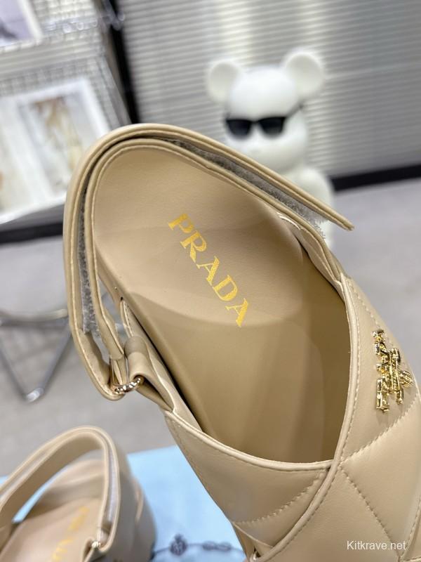 2025 Women Prada Beige Calfskin Sandals KFY00280