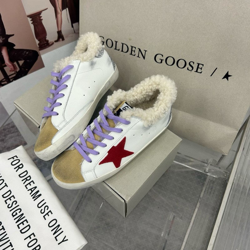 2025 Women GGDB White Red Shearling Leather Sneakers
