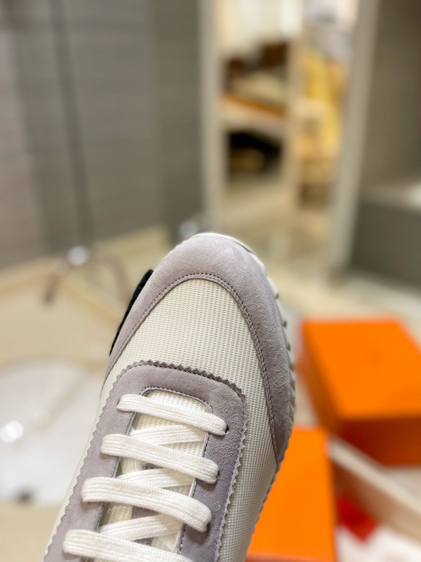 2024 Unisex Hermès White Beige Suede Rain Cloth Casual Sneakers MJ00320