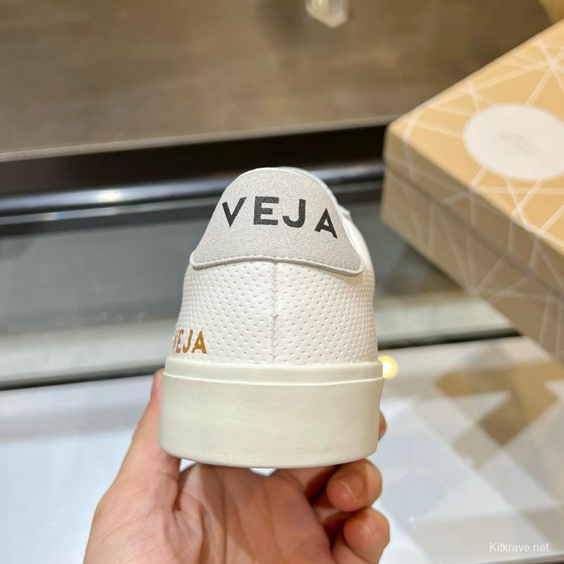 2025 Unisex VEJA White Grey Leather Canvas Rubber Sole Sneakers