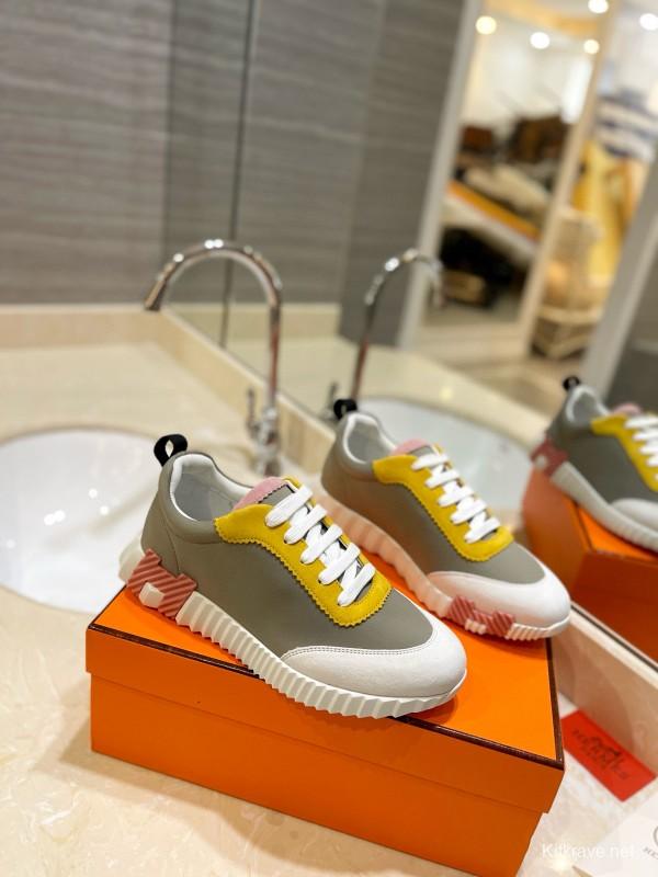 2024 Unisex Hermès Yellow Grey White Imported Silk Lambskin Imported Rain Velvet Casual Sneakers MJ00320