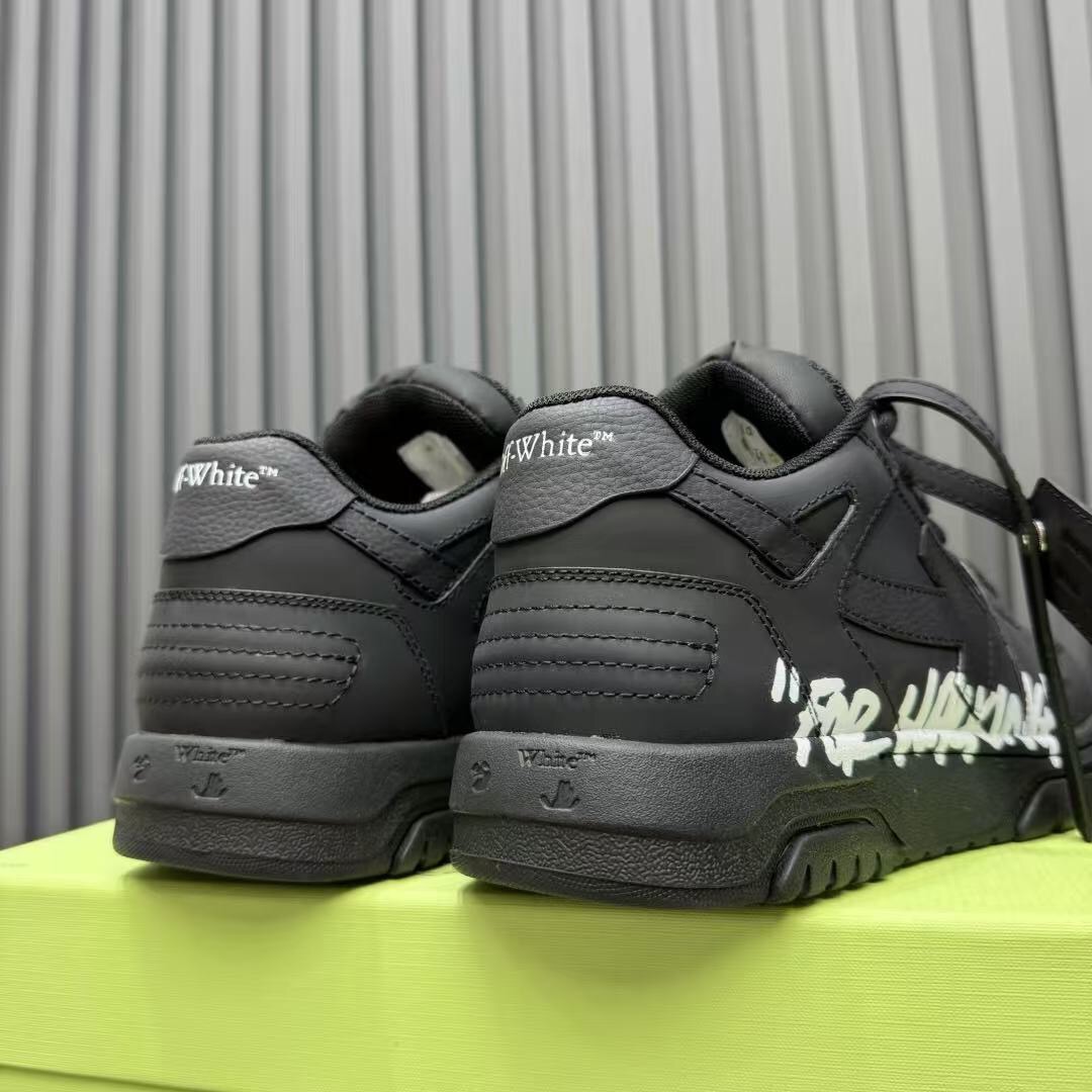 2025 Men OFF WHITE Black Leather Sneakers KFY00320