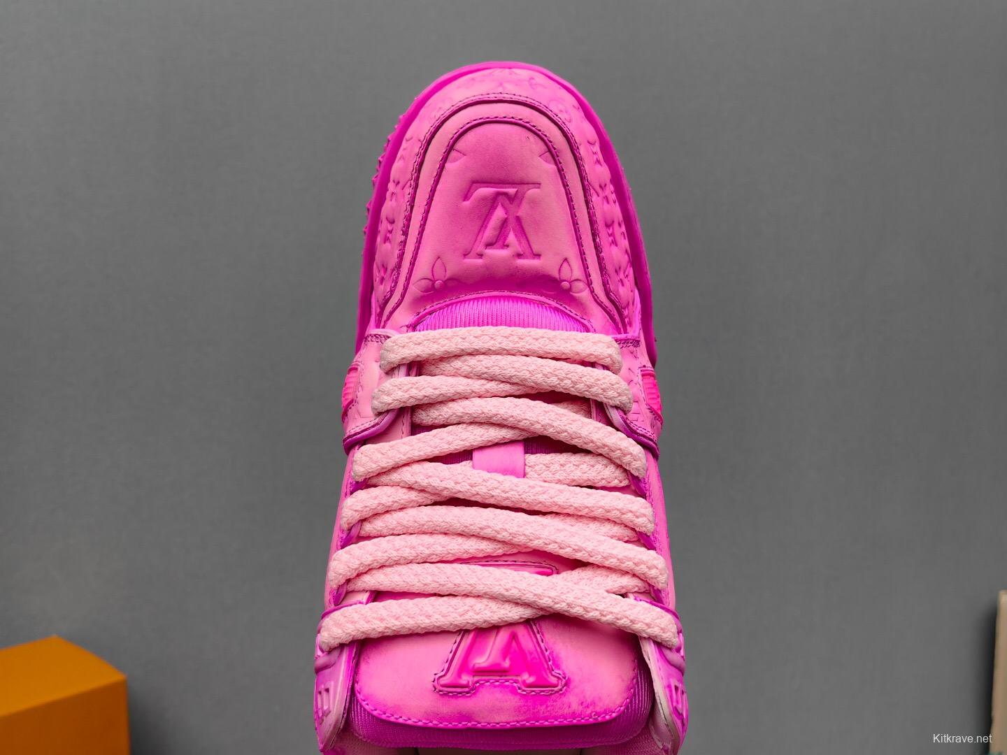 2025 Women Louis Vuitton Pink Leather Sneakers