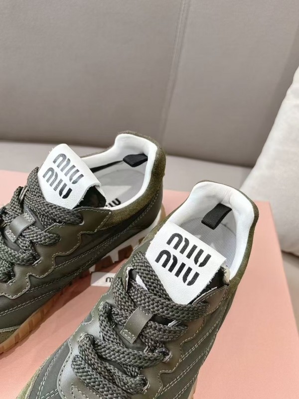 2025 Women Miu Miu Olive Green Suede Leather Sneakers KFY00280
