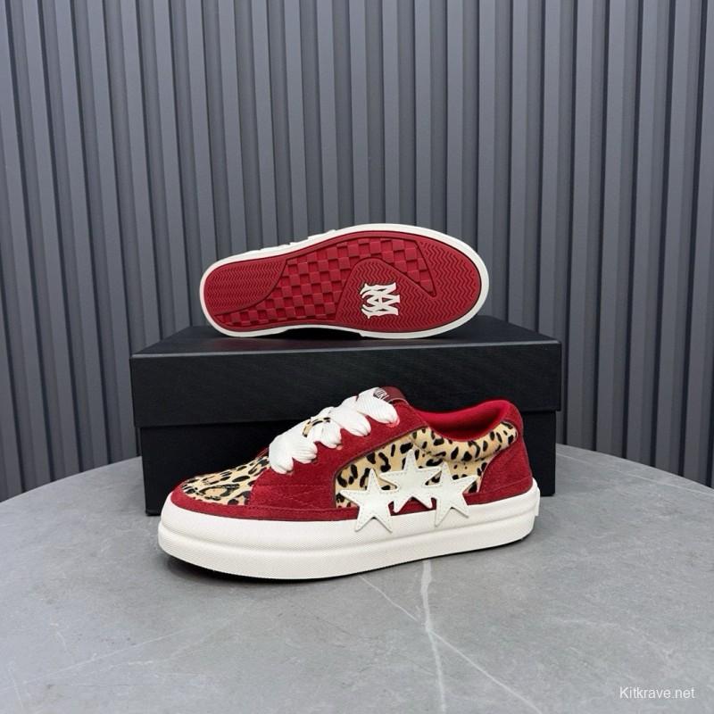 2024 Unisex Amiri Red Leopard Suede Leather Sneakers MJ00300