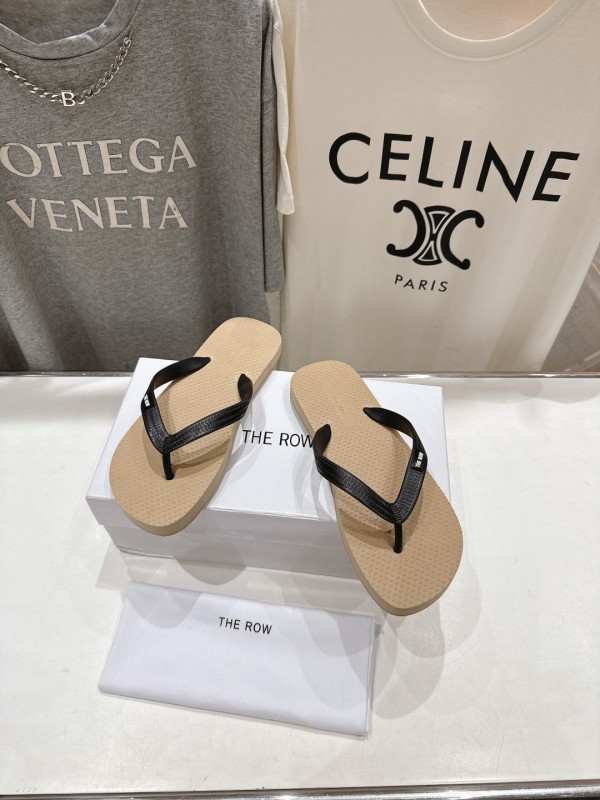 2025 Unisex The Row Beige And Black Leather Casual Flip-Flops Handmade KFY00160