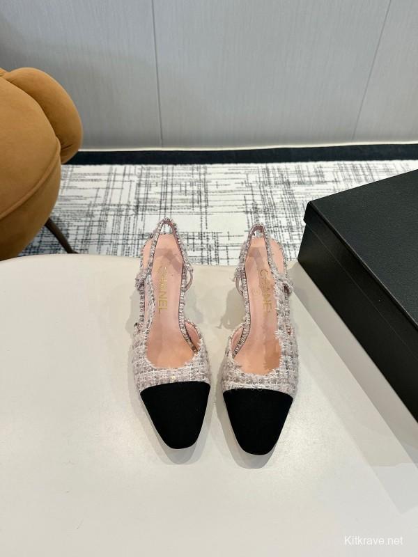 2025 Women Chanel Beige Black Tweed Leather Ballet Flats LY00240