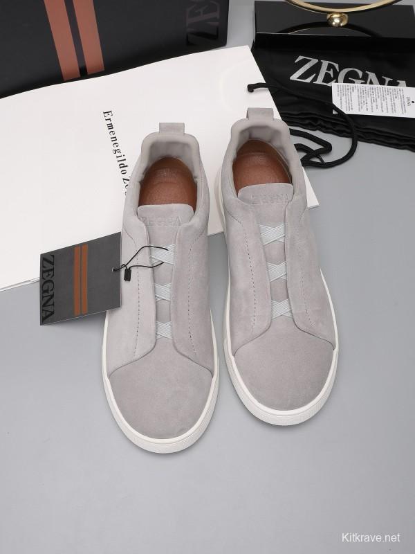 2024 Men Ermenegildo Zegna Grey Suede Sneakers MJ00240