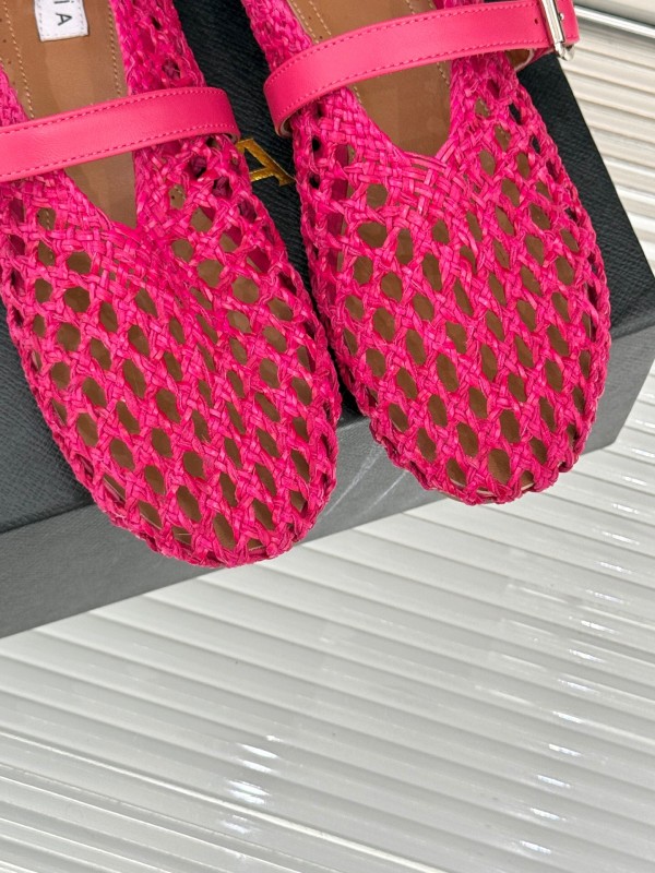 2025 Women AlAIA Pink Woven Leather Mary Jane