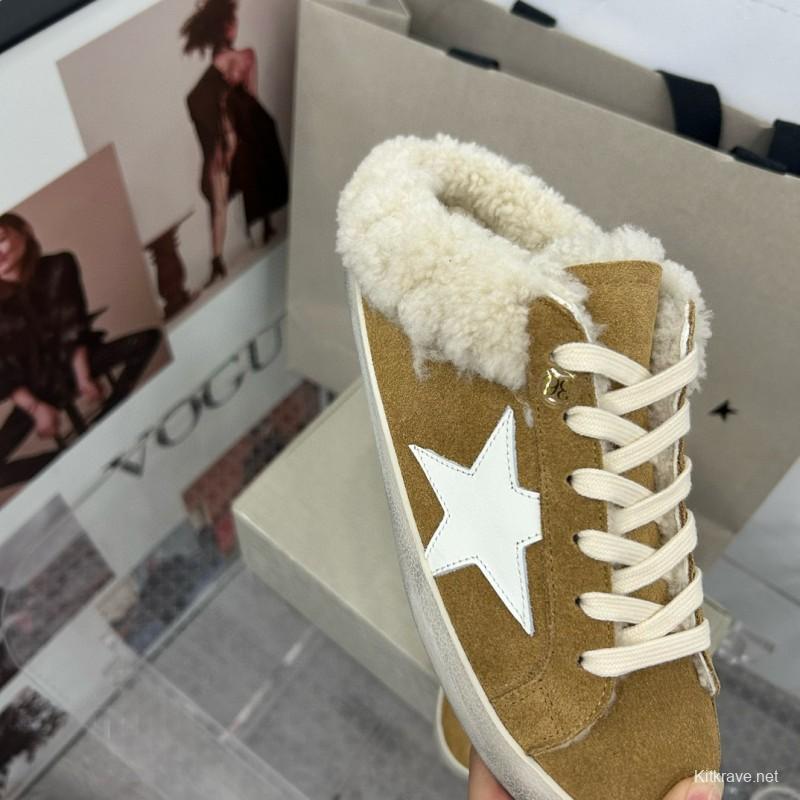 2025 Women GGDB Brown White Suede Shearling Sneakers