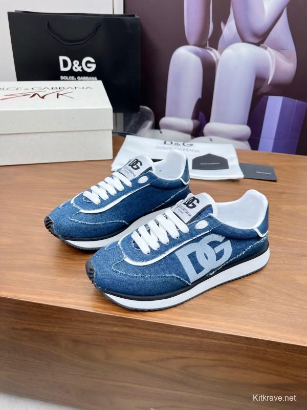 2025 Unisex Dolce & Gabbana Blue Denim Leather Sneakers LY00300