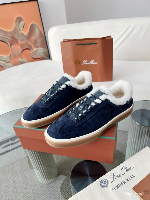 2024 Women Le Parmentier Navy Suede Shearling Sneakers MJ00350