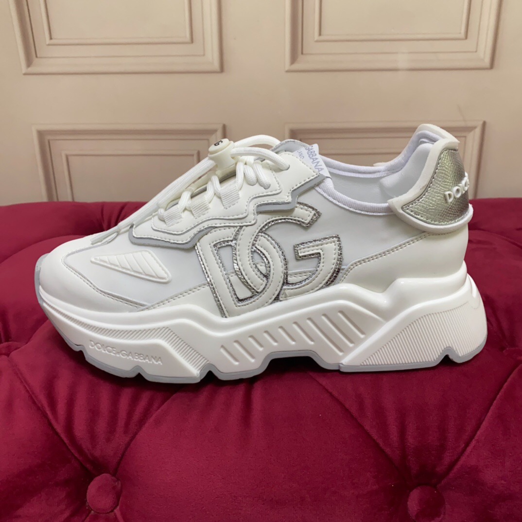 2025 Unisex Dolce & Gabbana White Grey Leather Lycra Sneakers DG Craft LY00330(F)/LY00340(M)