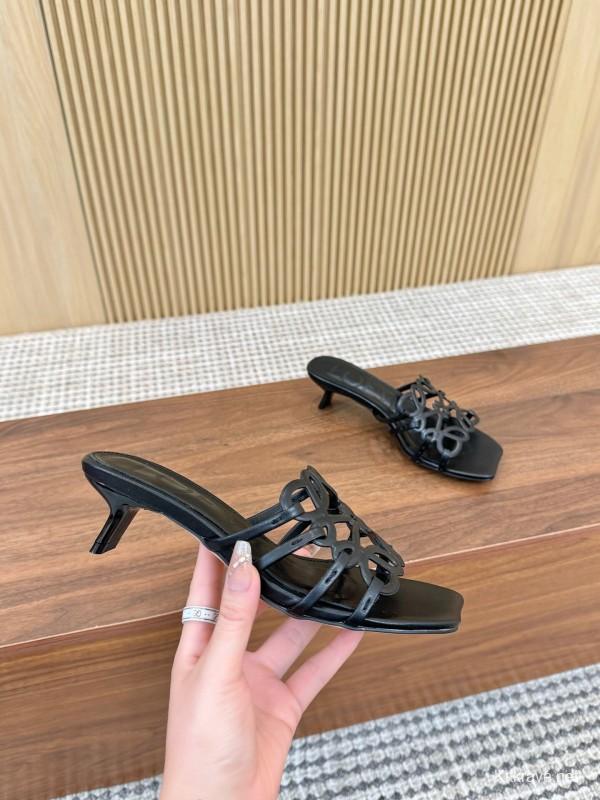 2025 Women Loewe Black Leather Heels LY00250