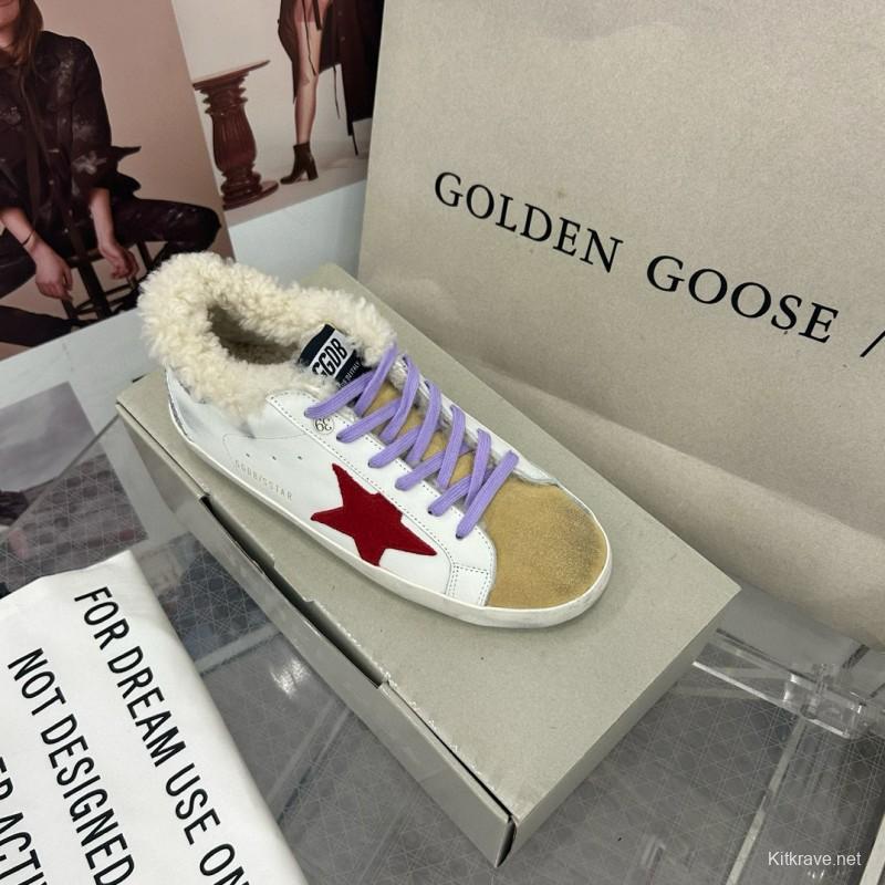 2025 Women GGDB White Red Shearling Leather Sneakers